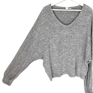 GAP Top Batwing Lightweight Long Sleeve Smocked Cuffs Heathered Grey Women XL